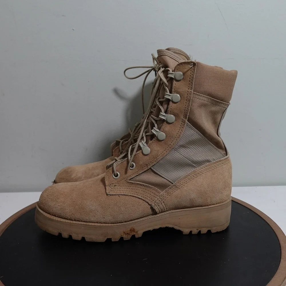 Bates DuraShocks Combat Boots Men 5.5 Tan Suede Leather Vibram Sole Military